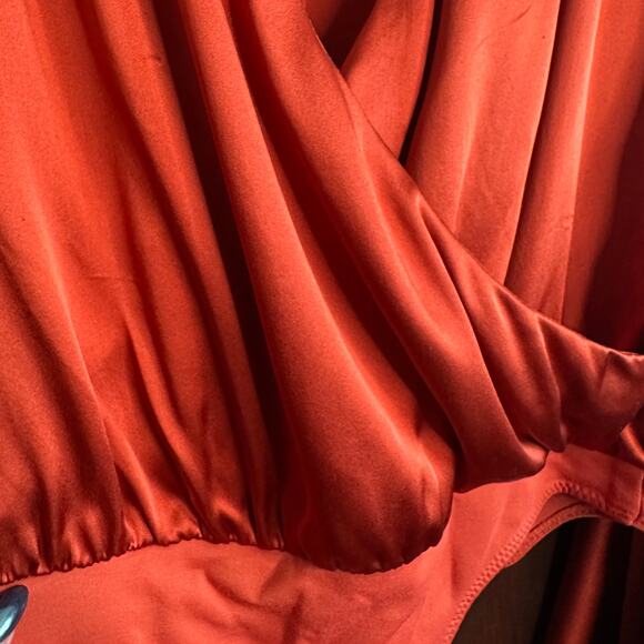 CAROLINE CONSTAS |  Charmeuse Silk Bell Sleeve Bodysuit Rust Orange Extra Small - Picture 8 of 9